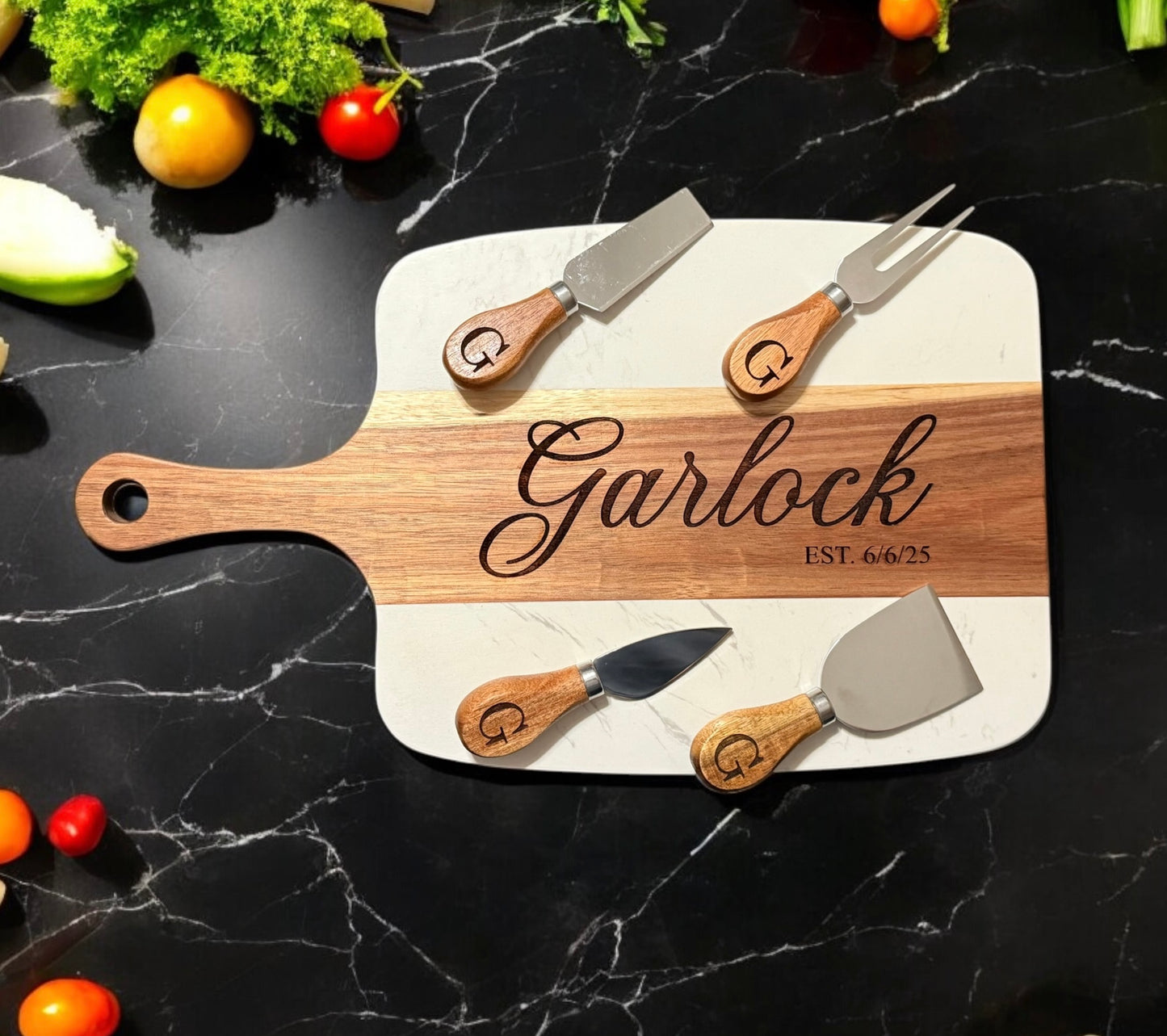 Engraved Wood & Marble Board Set