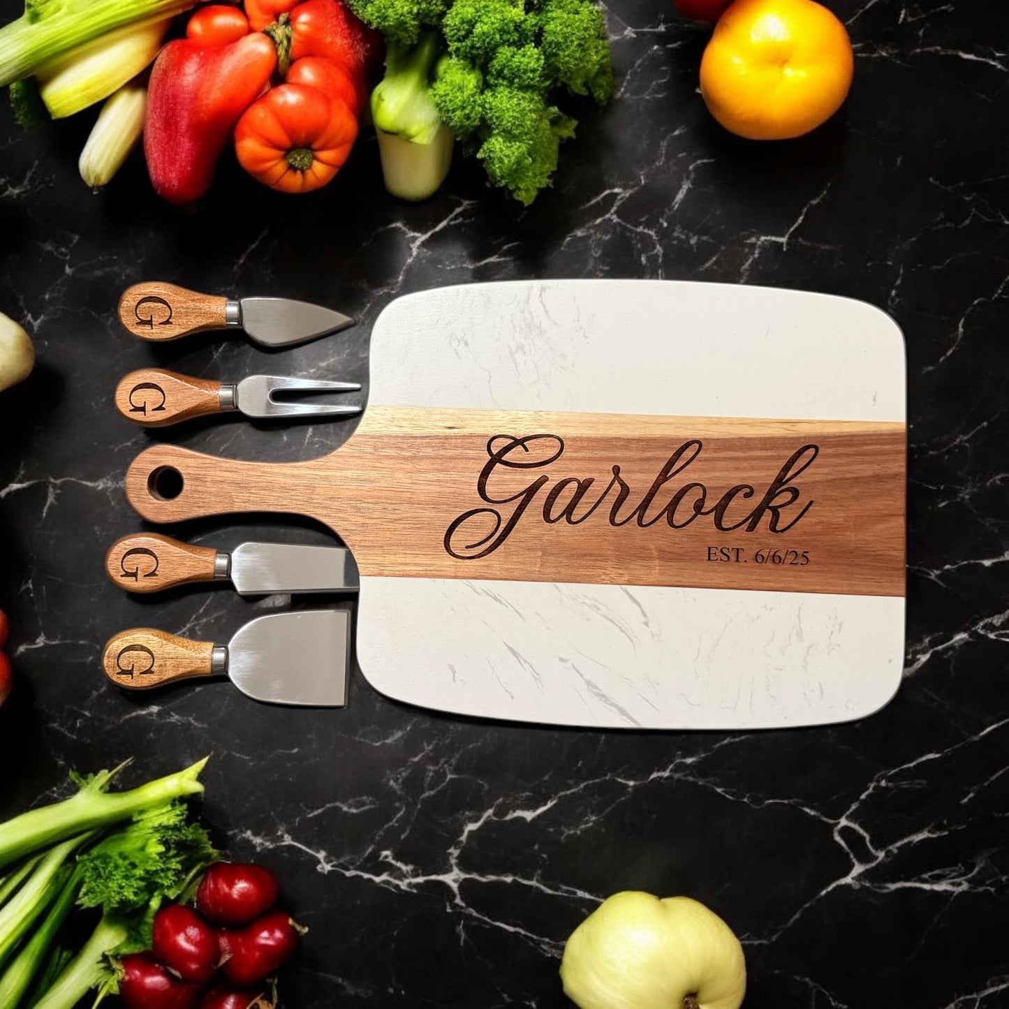 Engraved Wood & Marble Board Set